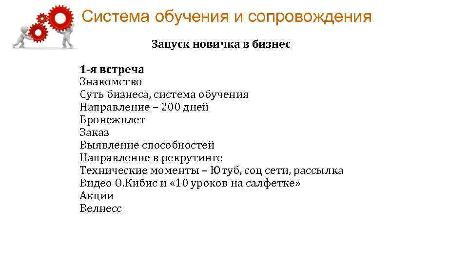 Система обучения и сопровождения Запуск новичка в бизнес 1 -я встреча Знакомство Суть бизнеса,