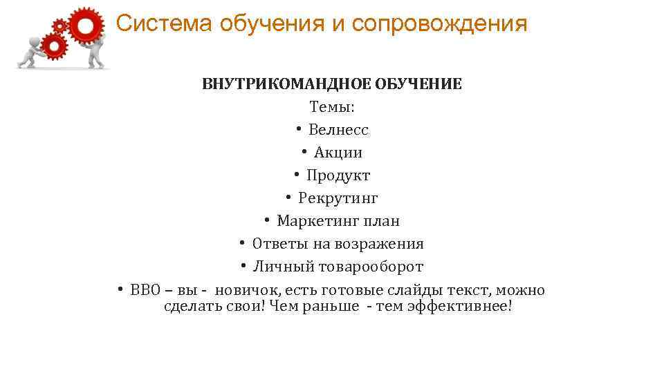 Система обучения и сопровождения ВНУТРИКОМАНДНОЕ ОБУЧЕНИЕ Темы: • Велнесс • Акции • Продукт •