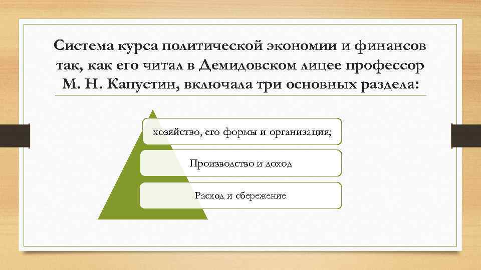 Система курса политической экономии и финансов так, как его читал в Демидовском лицее профессор