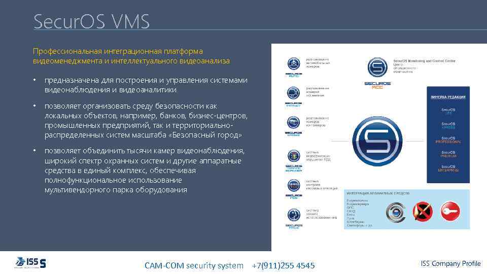 Secur. OS VMS Профессиональная интеграционная платформа видеоменеджмента и интеллектуального видеоанализа • предназначена для построения