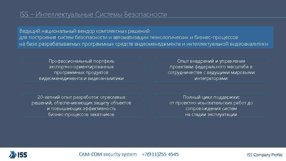 ISS – Интеллектуальные Системы Безопасности Ведущий национальный вендор комплексных решений для построения систем безопасности