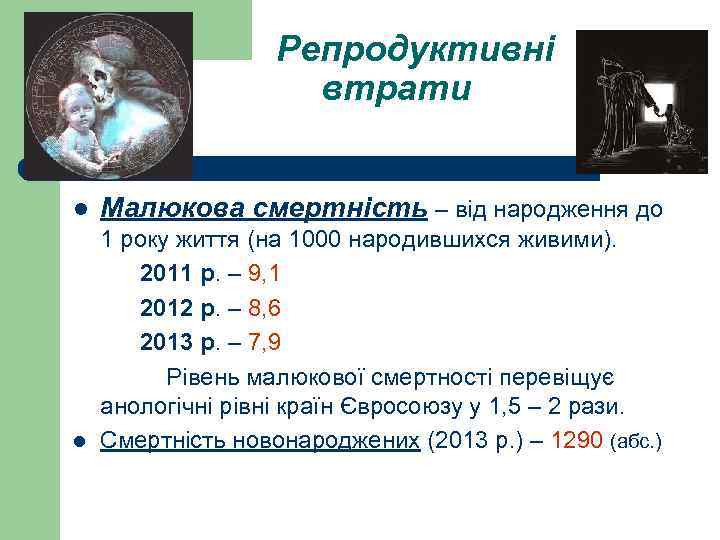 Репродуктивні втрати l Малюкова смертність – від народження до 1 року життя (на 1000