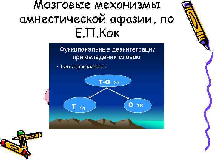 Мозговые механизмы амнестической афазии, по Е. П. Кок ТРО Слухозрительное поле T звуковые об-ки
