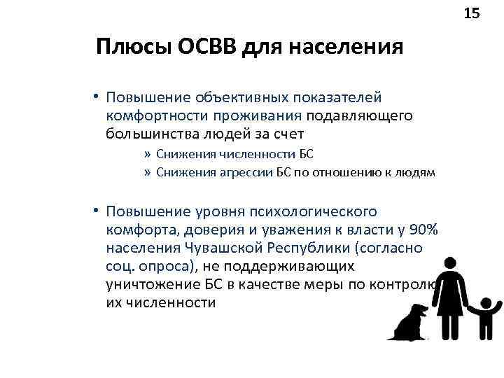 15 Плюсы ОСВВ для населения • Повышение объективных показателей комфортности проживания подавляющего большинства людей