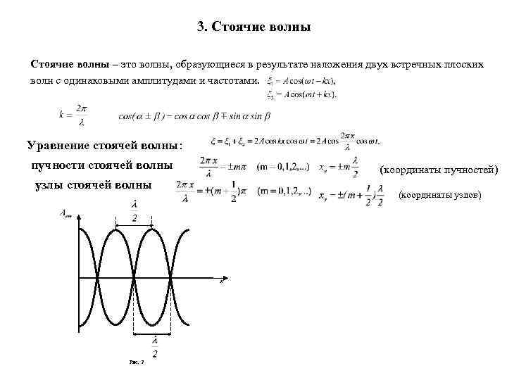 3. Стоячие волны – это волны, образующиеся в результате наложения двух встречных плоских волн