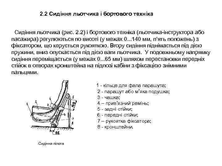  2. 2 Сидіння льотчика і бортового техніка Сидіння льотчика (рис. 2. 2) і
