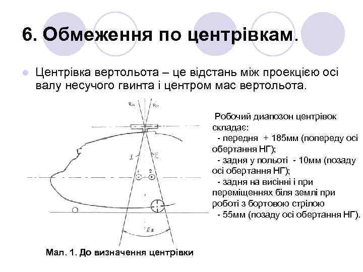 6. Обмеження по центрівкам. l Центрівка вертольота – це відстань між проекцією осі валу