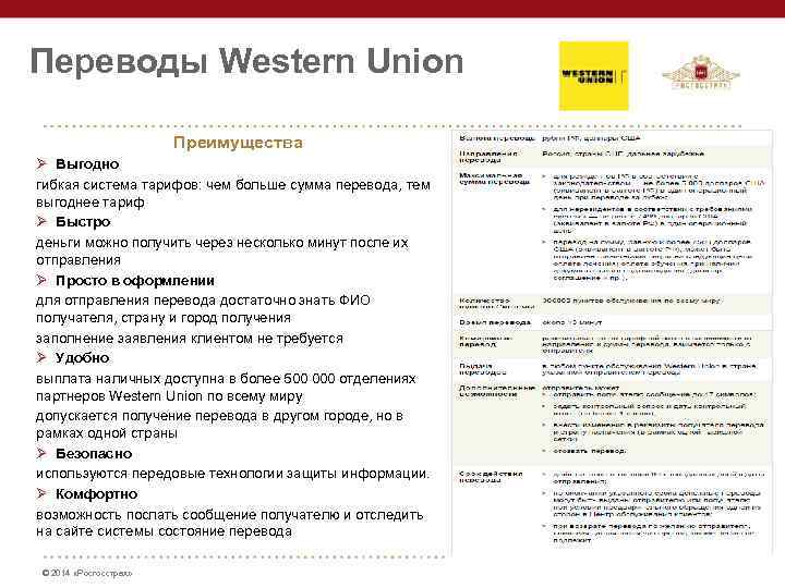 Переводы Western Union Преимущества Ø Выгодно гибкая система тарифов: чем больше сумма перевода, тем