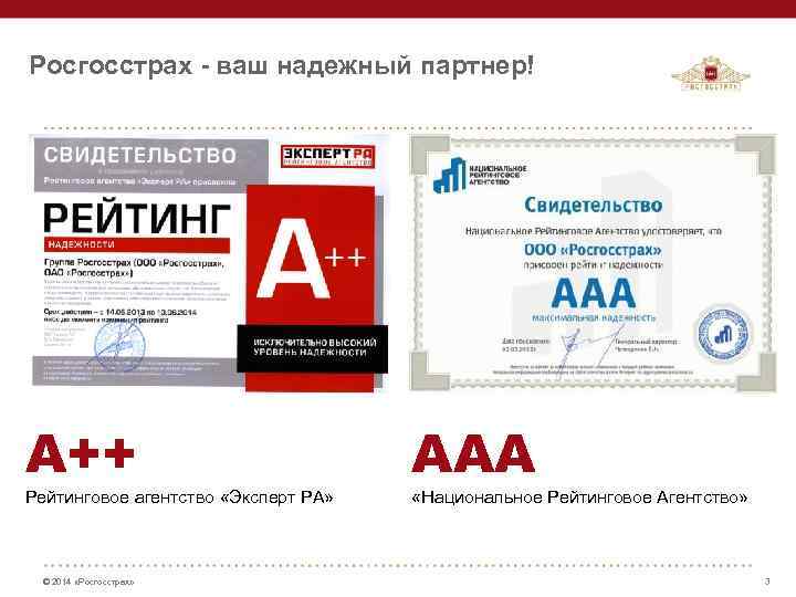 Росгосстрах - ваш надежный партнер! А++ Рейтинговое агентство «Эксперт РА» © 2014 «Росгосстрах» ААА