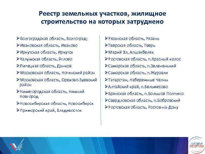 Реестр земельных участков, жилищное строительство на которых затруднено ØВолгоградская область, Волгоград; ØИвановская область, Иваново