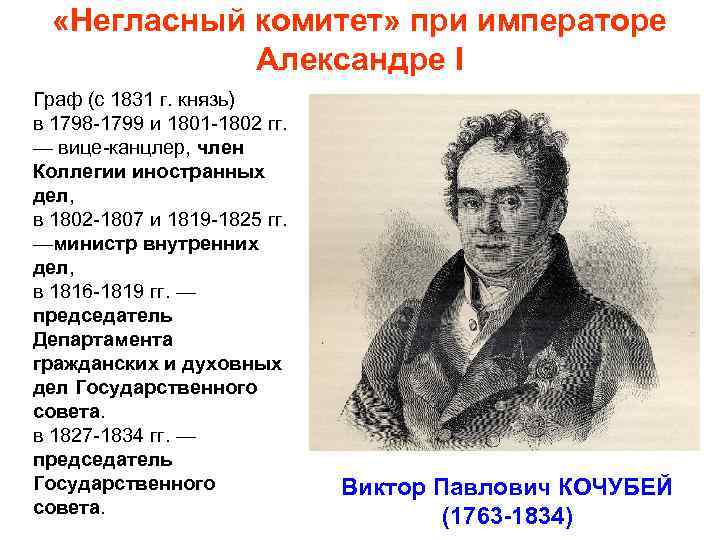  «Негласный комитет» при императоре Александре I Граф (с 1831 г. князь) в 1798