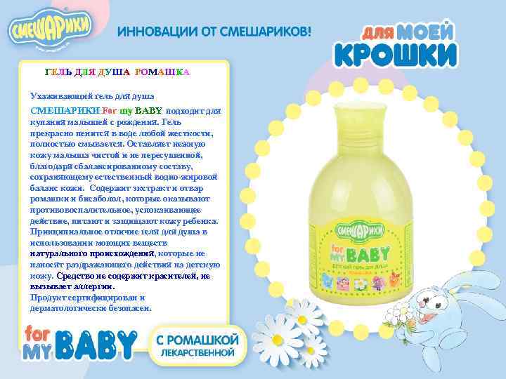 ГЕЛЬ ДЛЯ ДУША РОМАШКА Ухаживающий гель для душа СМЕШАРИКИ For my ВABY подходит для