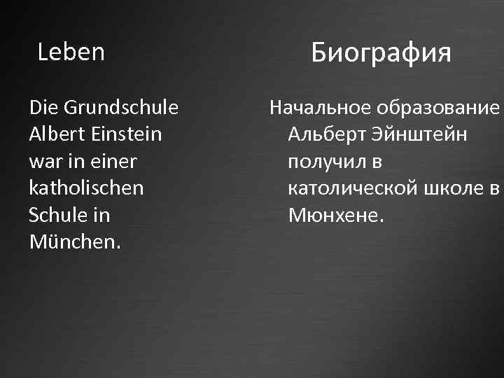 Leben Die Grundschule Albert Einstein war in einer katholischen Schule in München. Биография Начальное
