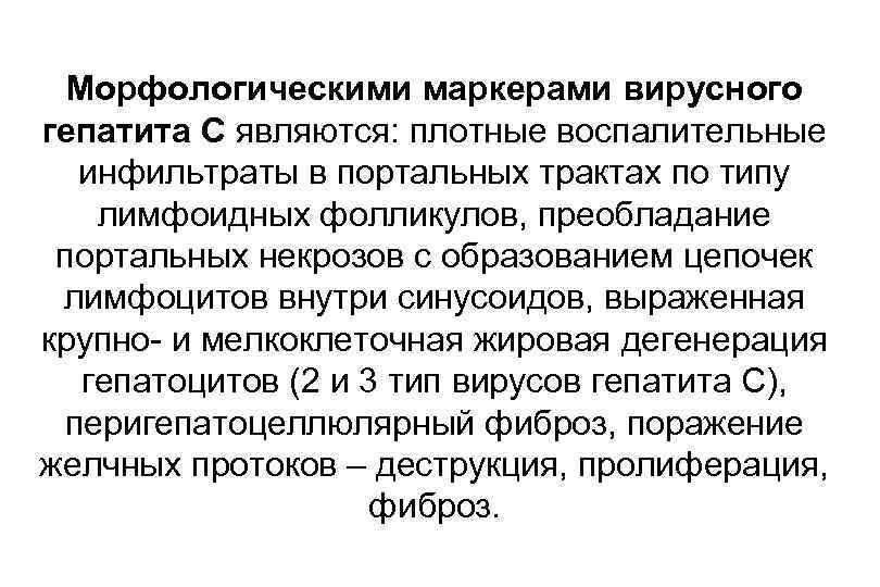 Морфологическими маркерами вирусного гепатита С являются: плотные воспалительные инфильтраты в портальных трактах по типу