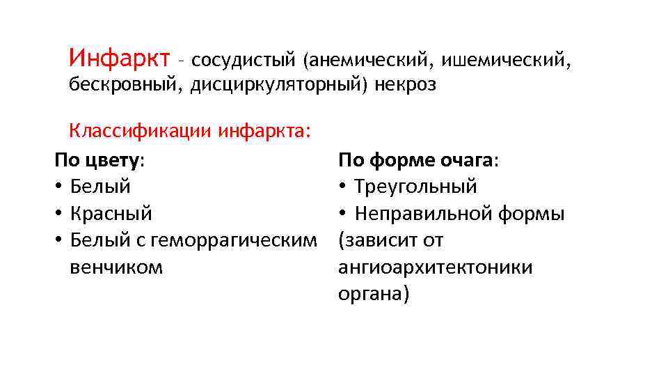 Виды инфаркта. Классификация инфаркта патанатомия. Классификация инфарктов патологическая анатомия. Классификация инфаркта по форме по цвету по типу некроза. Формы инфаркта по форме.