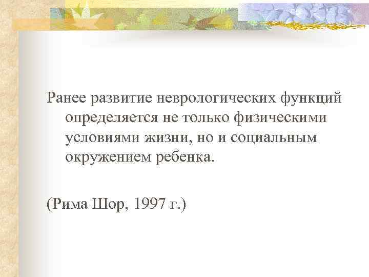 Ранее развитие неврологических функций определяется не только физическими условиями жизни, но и социальным окружением