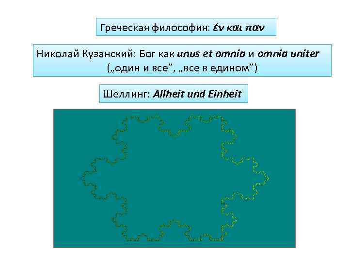 Греческая философия: έν και παν Николай Кузанский: Бог как unus et omnia и omnia