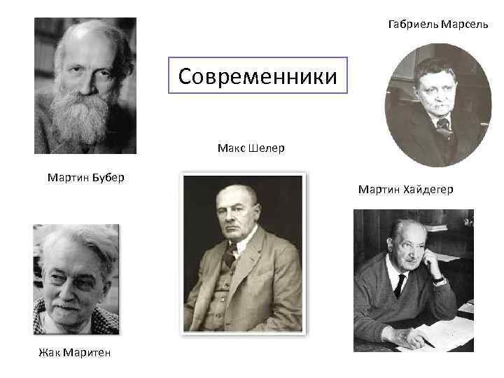 Габриель Марсель Современники Макс Шелер Мартин Бубер Жак Маритен Мартин Хайдегер 