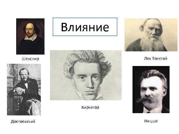 Влияние Лев Толстой Шекспир Киркегор Достоевский Ницше 