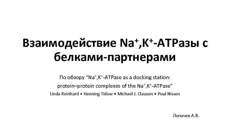 +, K+-ATPазы Na Взаимодействие белками-партнерами По обзору “Na+, K+-ATPase as a docking station: protein–protein