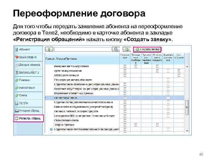 Переоформление договора Для того чтобы передать заявление абонента на переоформление договора в Теле 2,