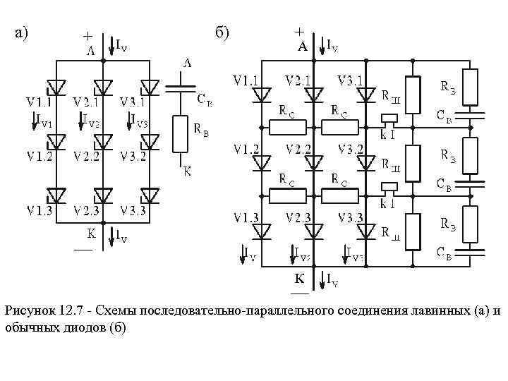 а) + б) + А К Рисунок 12. 7 - Схемы последовательно-параллельного соединения лавинных