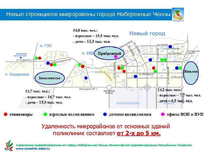 Новые строящиеся микрорайоны города Набережные Челны Удаленность микрорайонов от основных зданий поликлиник составляет от