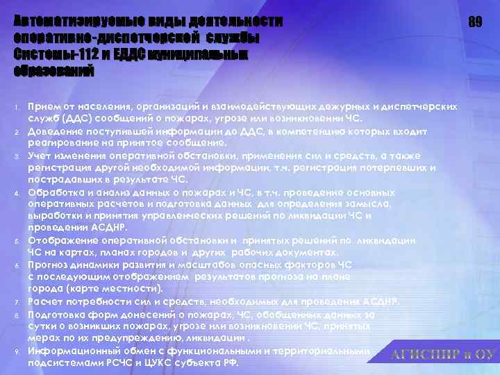Автоматизируемые виды деятельности оперативно-диспетчерской службы Системы-112 и ЕДДС муниципальных образований 1. 2. 3. 4.