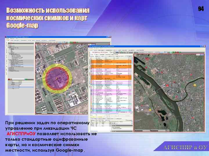 Возможность использования космических снимков и карт Google-map При решении задач по оперативному управлению при