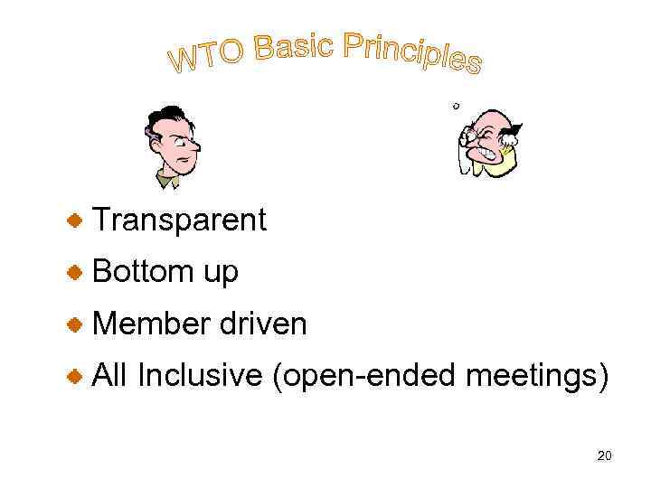 Transparent Bottom up Member driven All Inclusive (open-ended meetings) 20 