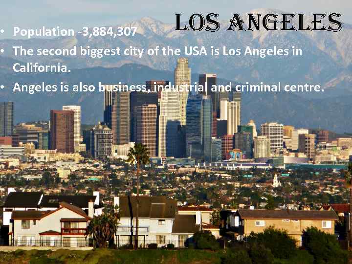 los angeles • Population -3, 884, 307 • The second biggest city of the