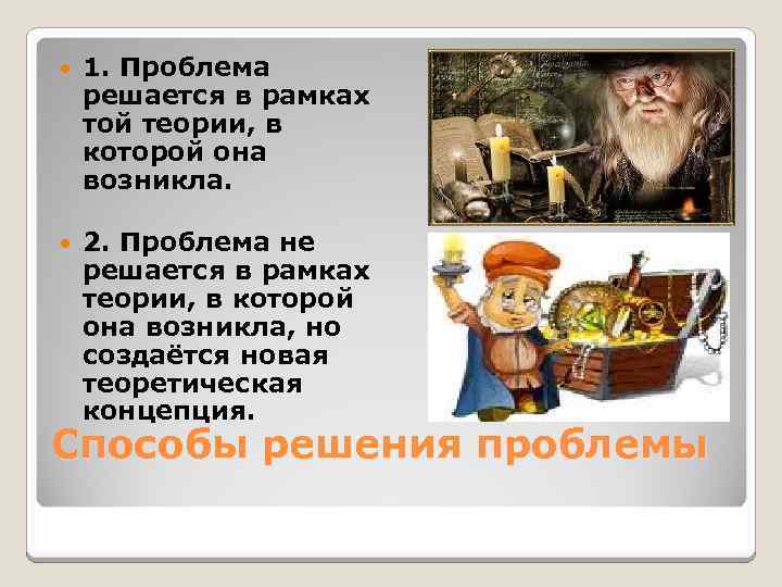  1. Проблема решается в рамках той теории, в которой она возникла. 2. Проблема