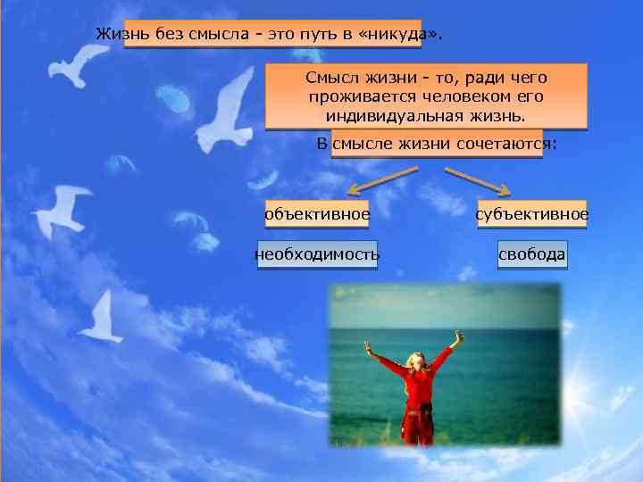 Жизнь без смысла - это путь в «никуда» . Смысл жизни - то, ради