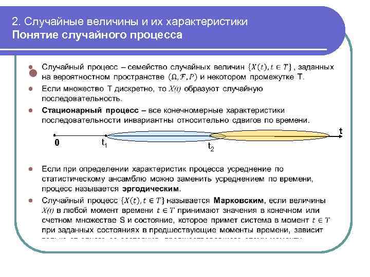 2. Случайные величины и их характеристики Понятие случайного процесса l t 0 t 1