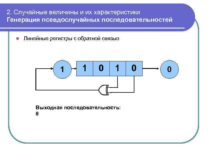 2. Случайные величины и их характеристики Генерация псевдослучайных последовательностей l Линейные регистры с обратной