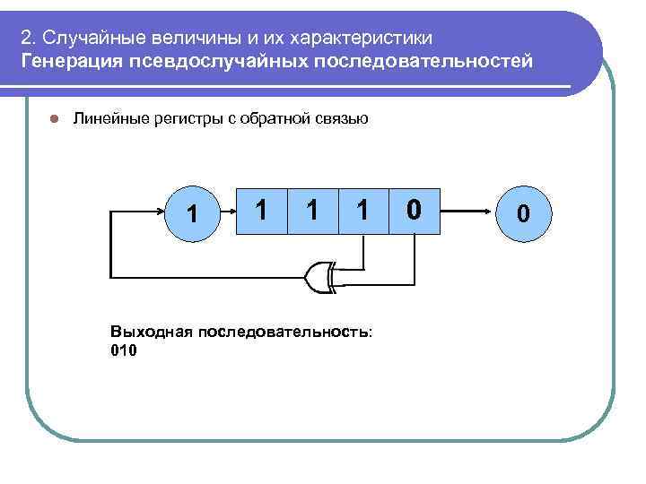 2. Случайные величины и их характеристики Генерация псевдослучайных последовательностей l Линейные регистры с обратной