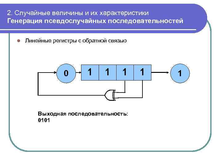 2. Случайные величины и их характеристики Генерация псевдослучайных последовательностей l Линейные регистры с обратной