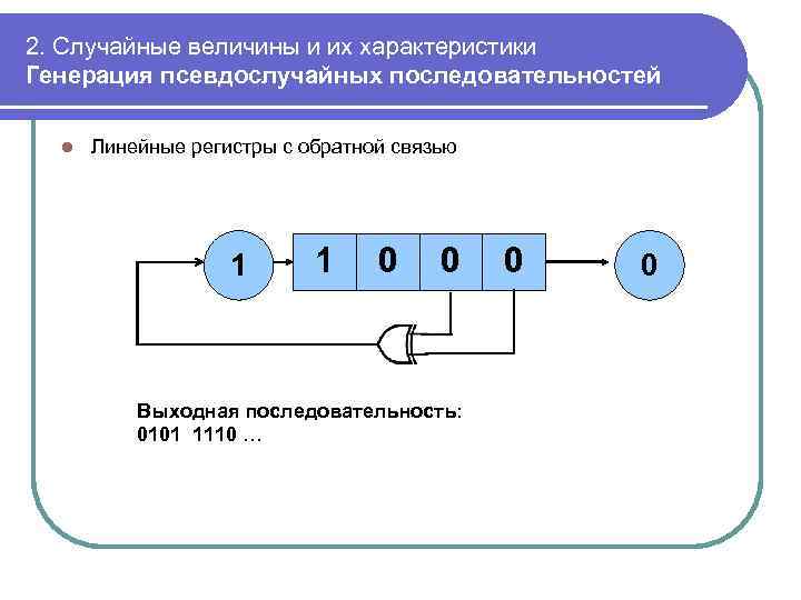 2. Случайные величины и их характеристики Генерация псевдослучайных последовательностей l Линейные регистры с обратной