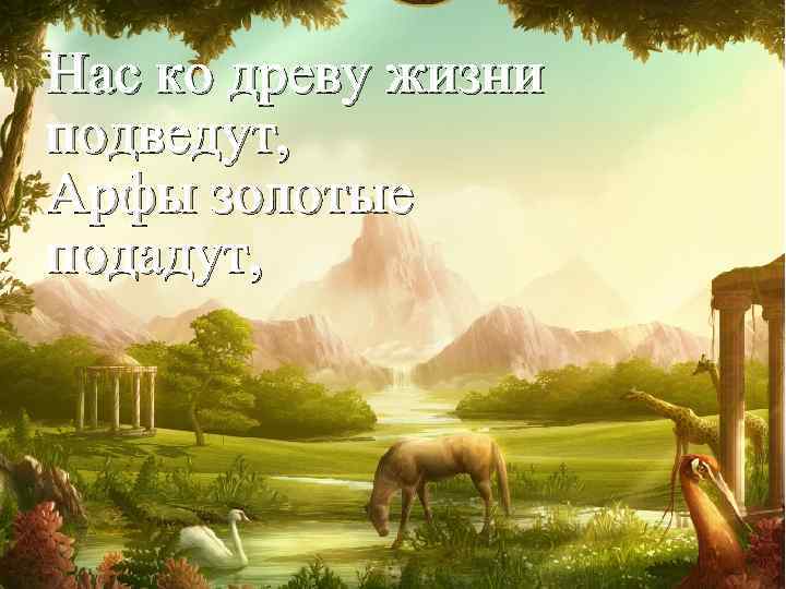 Нас ко древу жизни подведут, Арфы золотые подадут, 