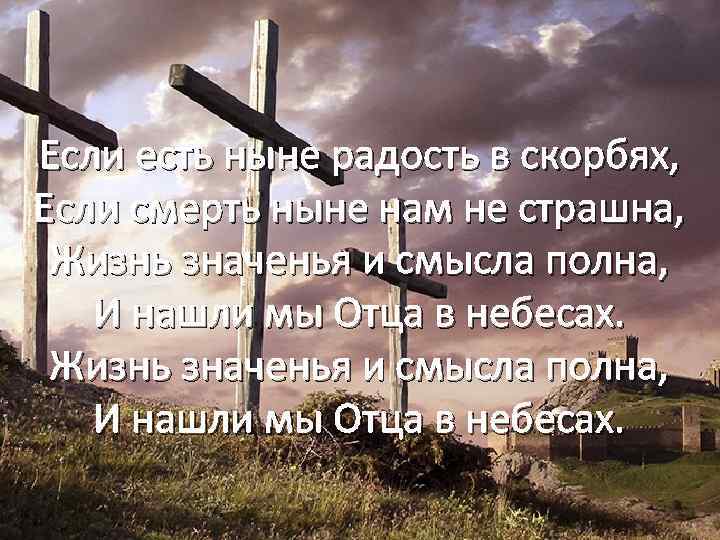 Если есть ныне радость в скорбях, Если смерть ныне нам не страшна, Жизнь значенья