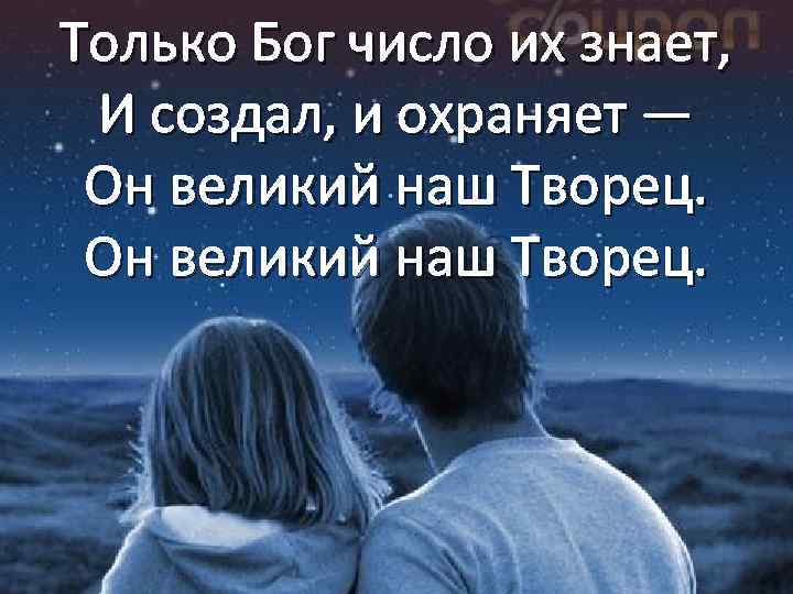 Только Бог число их знает, И создал, и охраняет — Он великий наш Творец.