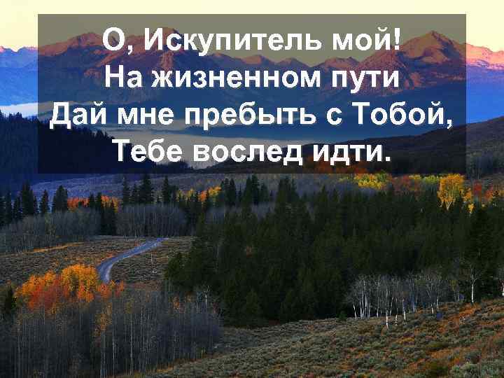 О, Искупитель мой! На жизненном пути Дай мне пребыть с Тобой, Тебе вослед идти.