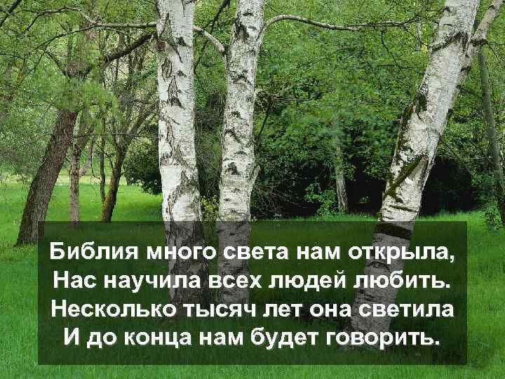 Библия много света нам открыла, Нас научила всех людей любить. Несколько тысяч лет она
