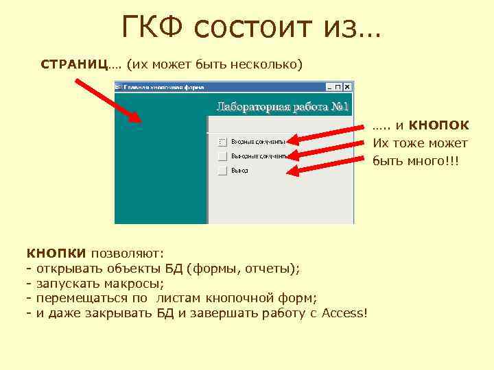 ГКФ состоит из… СТРАНИЦ…. (их может быть несколько) …. . и КНОПОК Их тоже