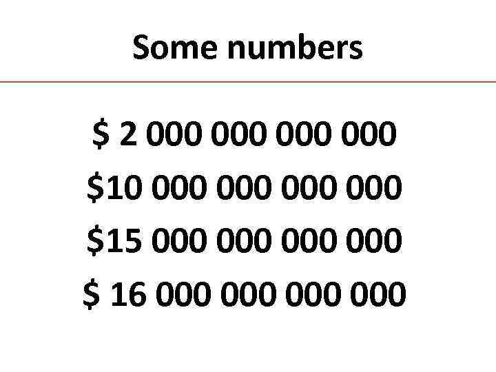 Some numbers $ 2 000 000 $10 000 000 $15 000 000 $ 16