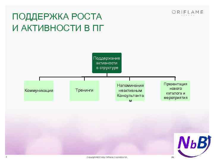 ПОДДЕРЖКА РОСТА И АКТИВНОСТИ В ПГ Поддержание активности в структуре Коммуникация 3 Тренинги Напоминания