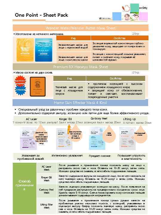 Internal Use Only One Point - Sheet Pack Wonder Water/Wonder Butter Mask Sheet 20