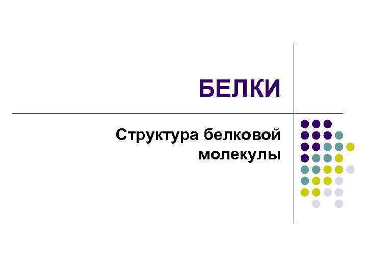 БЕЛКИ Структура белковой молекулы 