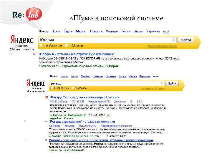  «Шум» в поисковой системе 