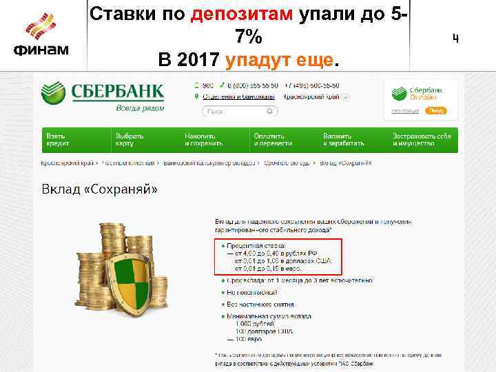 Ставки по депозитам упали до 57% В 2017 упадут еще. 4 